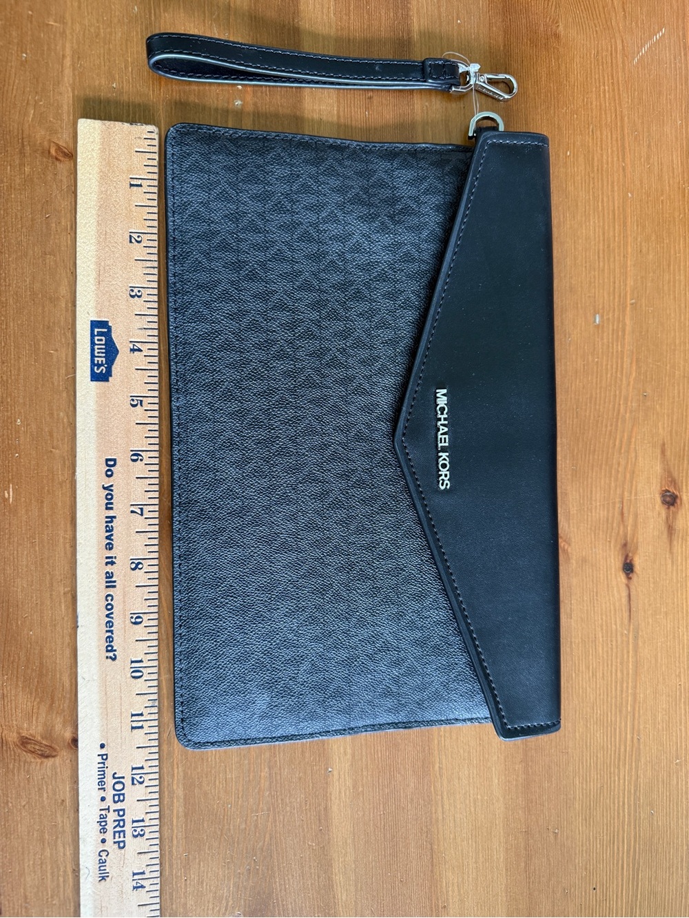 Michael Kors Black Wristlet Clutch with Signature MK Texture